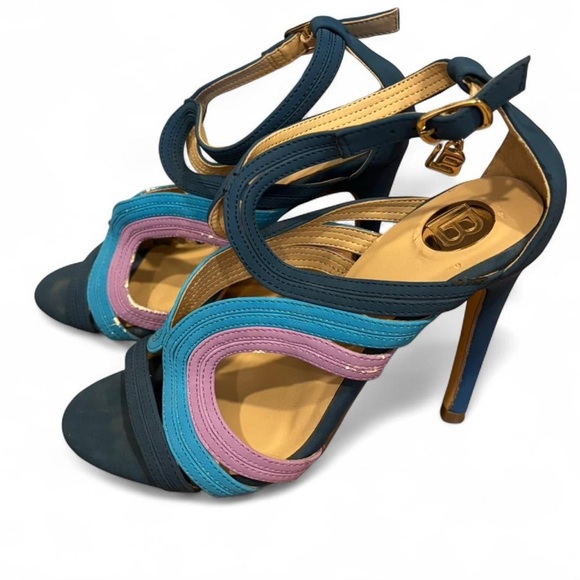 Chic Blue and Pink Strappy Heels - Picture 2 of 5